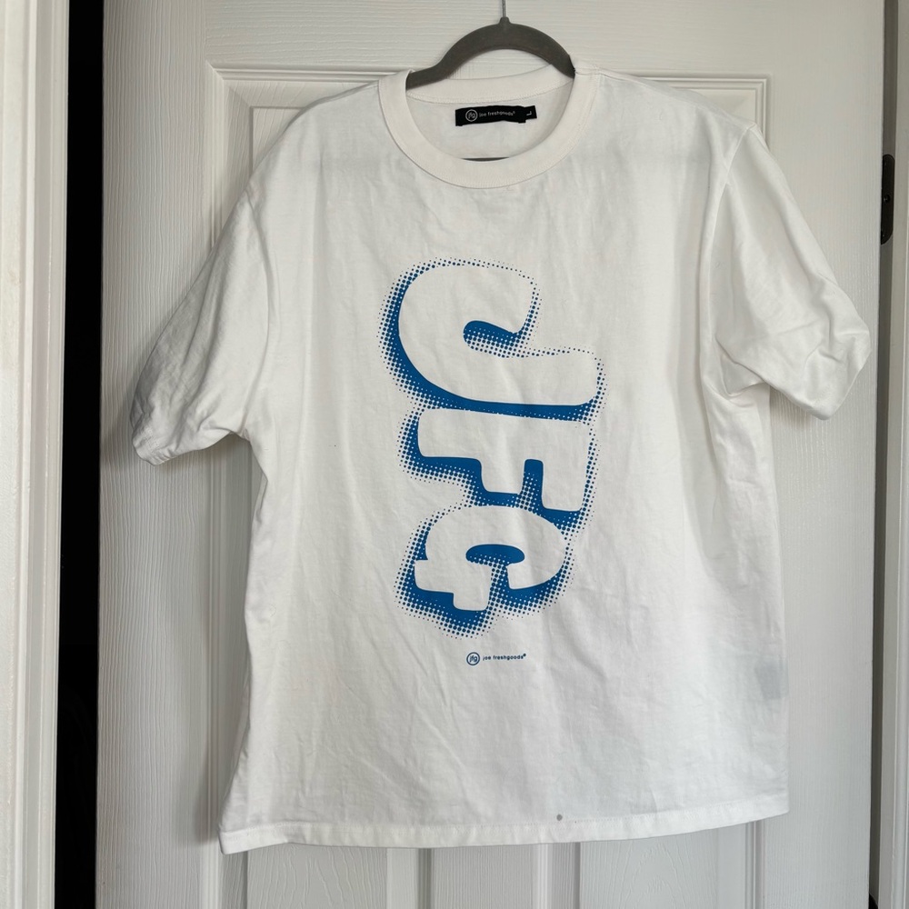 Joe Fresh Goods White Tee with Blue 'JFG' Graphic